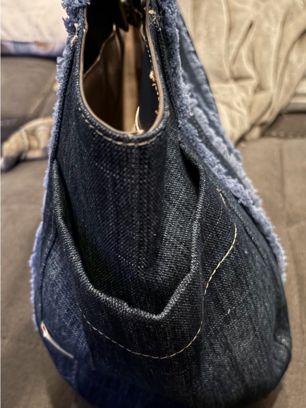True Religion Dark Denim Tote Bag with Shearling Trim - Picture 5 of 10